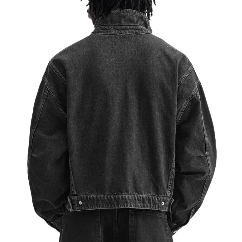 Men's Stylish Stand Collar Black Denim Jacket 75778749F sold by Manly product image thumbnail 3