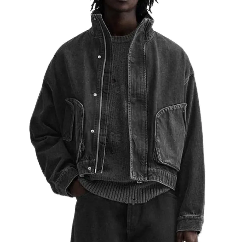 Men's Stylish Stand Collar Black Denim Jacket 75778749F sold by Manly product image thumbnail 2