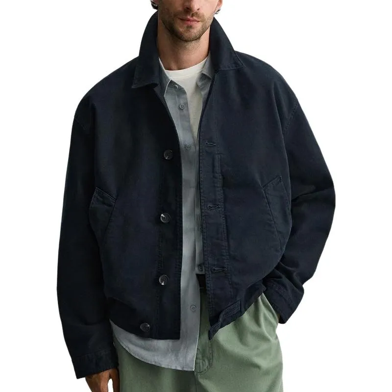 Men's All-match Navy Blue Lapel Canvas Jacket 43006049F sold by Manly product image thumbnail 2