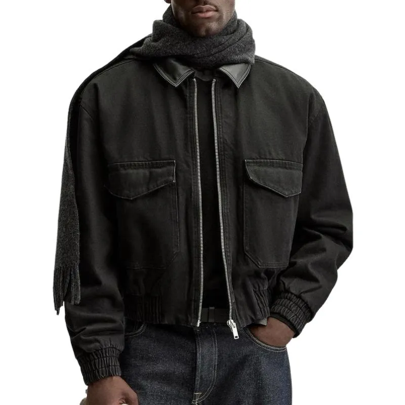 Men's Lapel Zipper Denim Jacket 80996624F sold by Manly