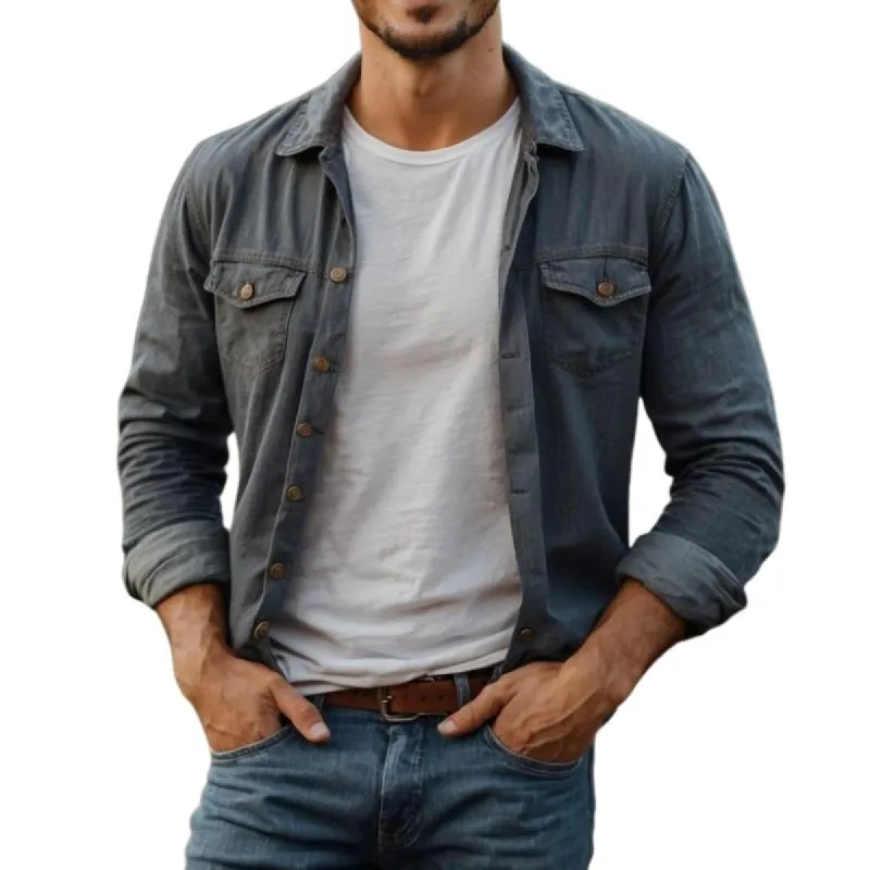 Men's Casual Cotton Blend Lapel Chest Pocket Long Sleeve Shirt 67006617M sold by Manly