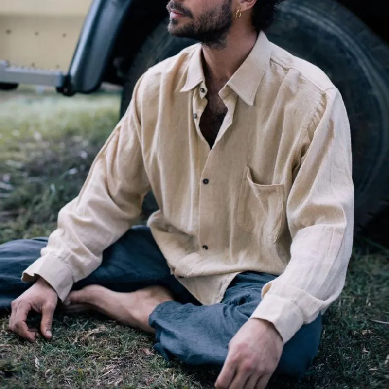 Men's Casual Cotton Linen Lapel Loose Long-sleeved Shirt 47305045M sold by Manly product image thumbnail 2