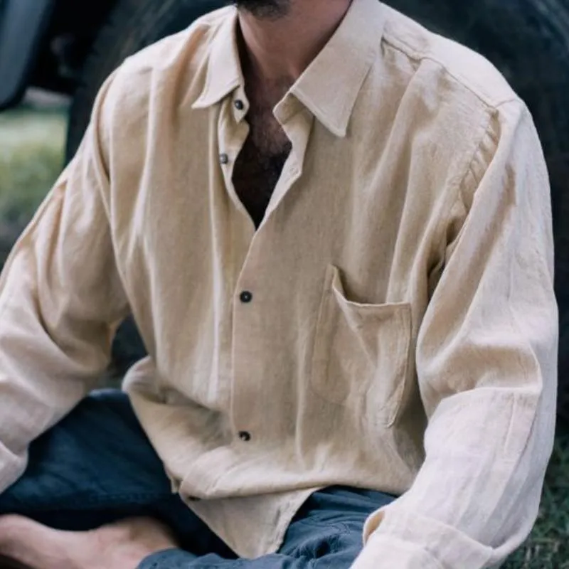 Men's Casual Cotton Linen Lapel Loose Long-sleeved Shirt 47305045M sold by Manly product image thumbnail 3