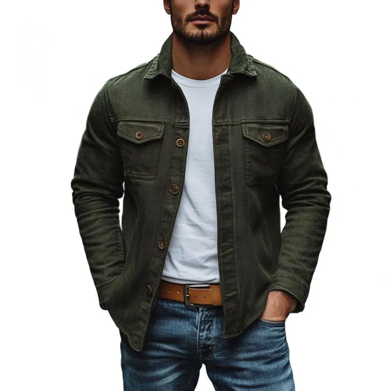 Men's Vintage Cotton Canvas Lapel Chest Pocket Slim Fit Long Sleeve Shirt 72194485M sold by Manly