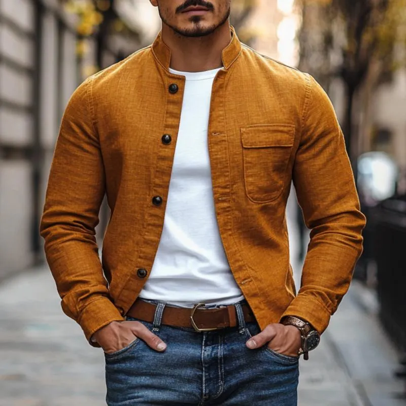 Men's Casual Cotton Linen Stand Collar Slim Fit Long Sleeve Shirt 15782295M sold by Manly product image thumbnail 2