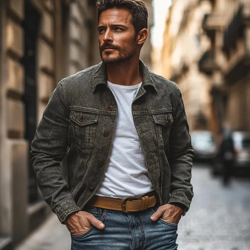 Men's Vintage Washed Denim Lapel Single Breasted Slim Fit Jacket 43883932M sold by Manly product image thumbnail 3