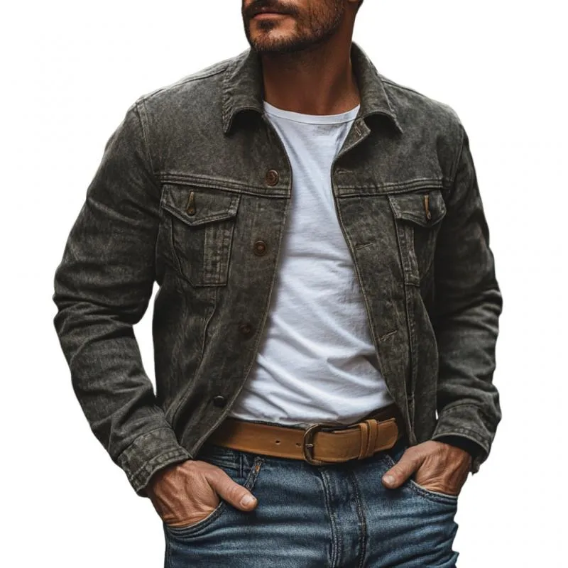Men's Vintage Washed Denim Lapel Single Breasted Slim Fit Jacket 43883932M sold by Manly