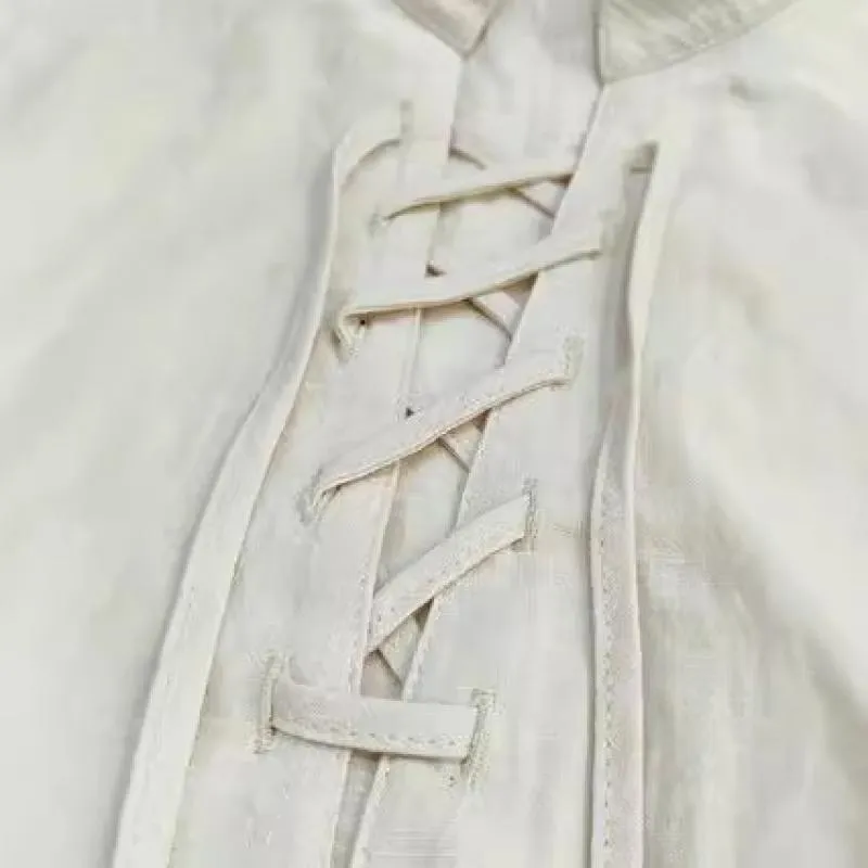 Men's Casual Cotton Linen Stand Collar Lace-up Loose Short-sleeved Shirt 04583620M sold by Manly product image thumbnail 4