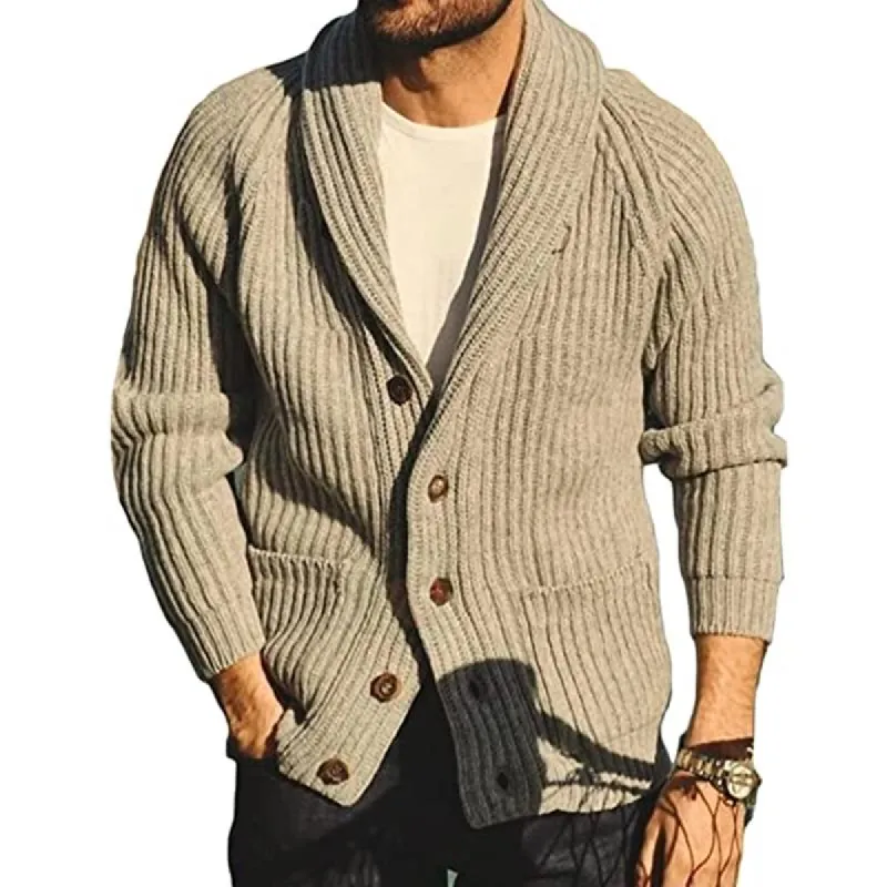 Men's Lapel Pocket Decor Solid Knit Cardigan 24072804Z sold by Manly