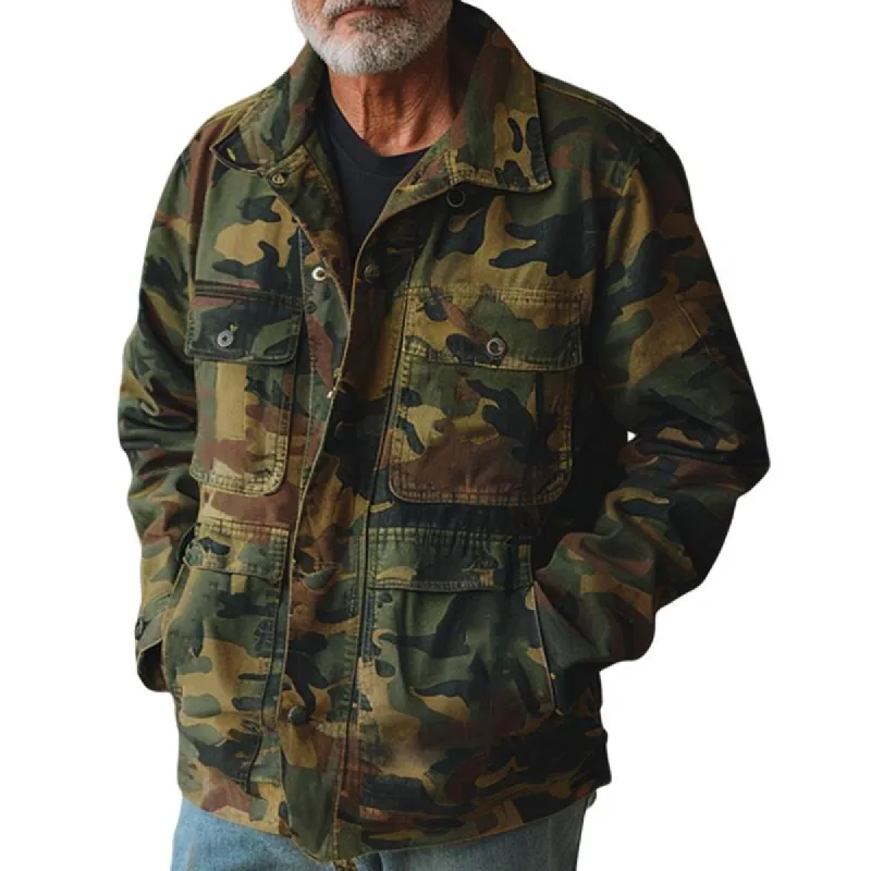 Men's Vintage Camouflage Lapel Multi-Pocket Coat 33266894X sold by Manly