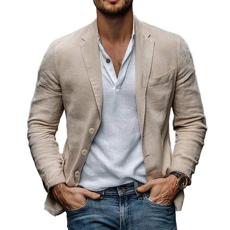 Men's Cotton and Linen Casual Button Blazer 68313645X sold by Manly