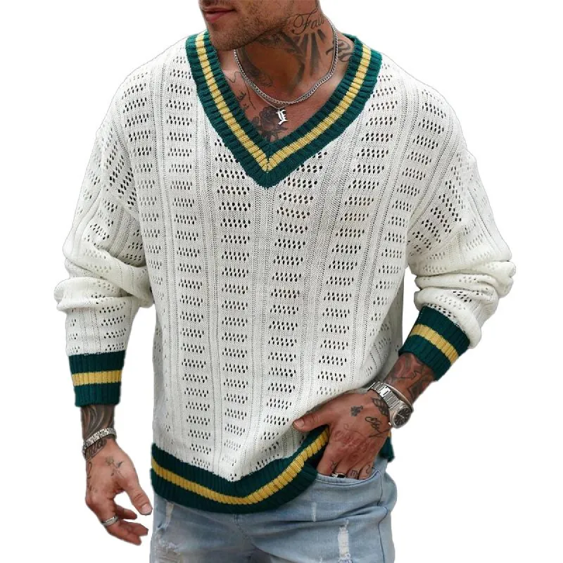 Men's Colorblock Knitted V-Neck Sweater 87603736X sold by Manly