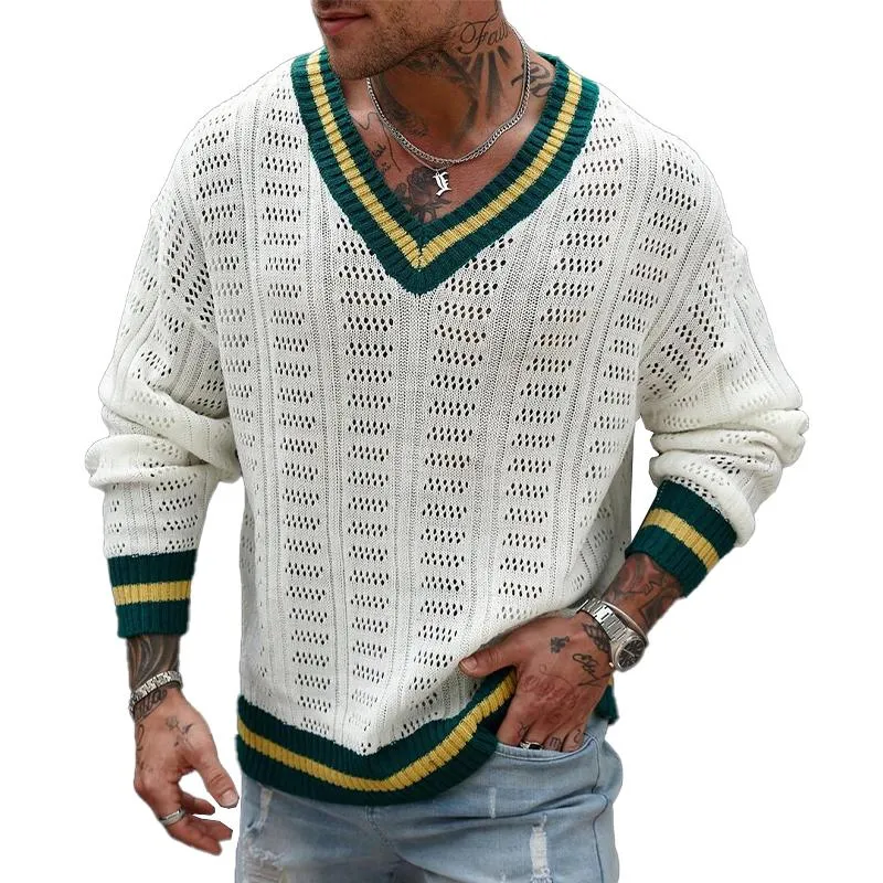 Men's Colorblock Knitted V-Neck Sweater 87603736X sold by Manly