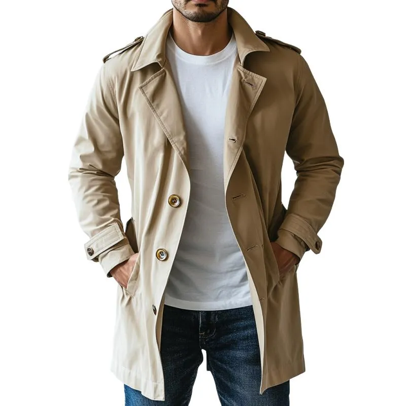 Men's Fashion Lapel Single Breasted Mid-Length Trench Coat 39249961Y sold by Manly
