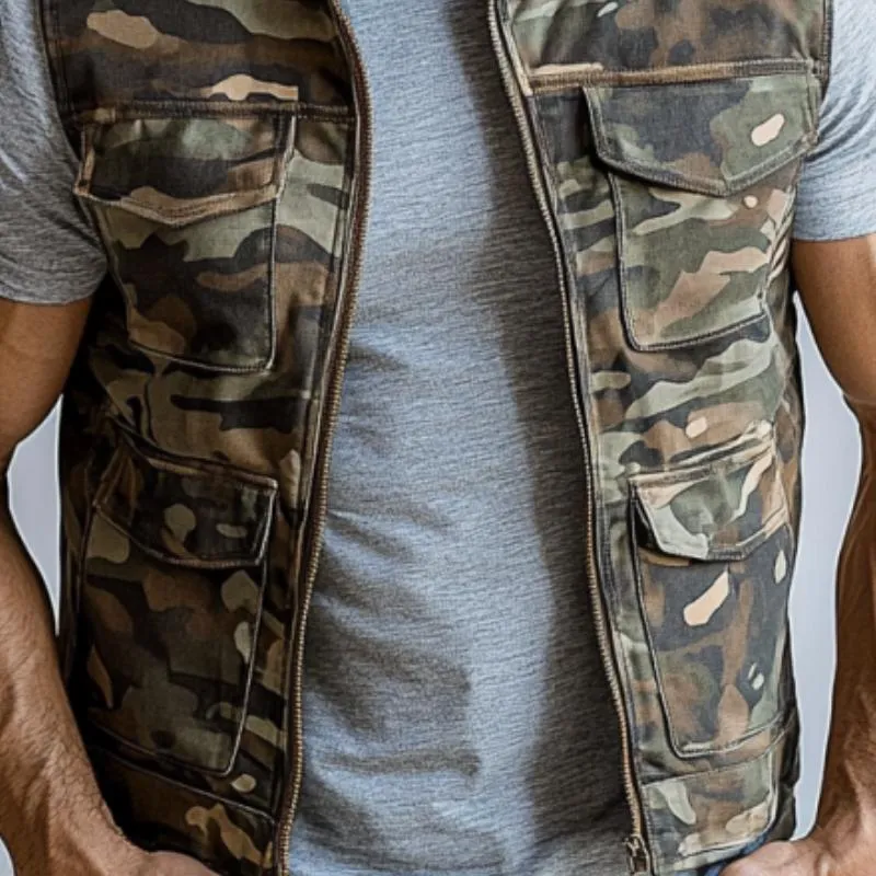 Men's Fashion Camouflage Washed Stand Collar Multi-Pocket Zipper Vest 77191199Y sold by Manly product image thumbnail 2