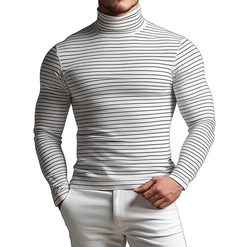 Men's Fashion Slim Fit Striped Turtleneck Long Sleeve T-Shirt 00650325Y sold by Manly