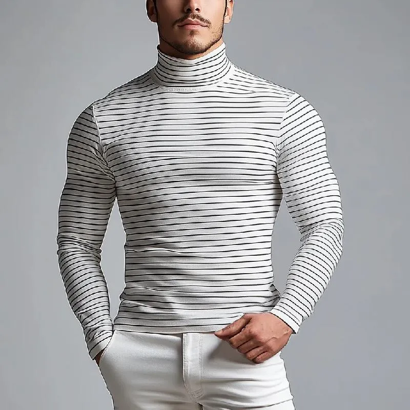 Men's Fashion Slim Fit Striped Turtleneck Long Sleeve T-Shirt 00650325Y sold by Manly product image thumbnail 3