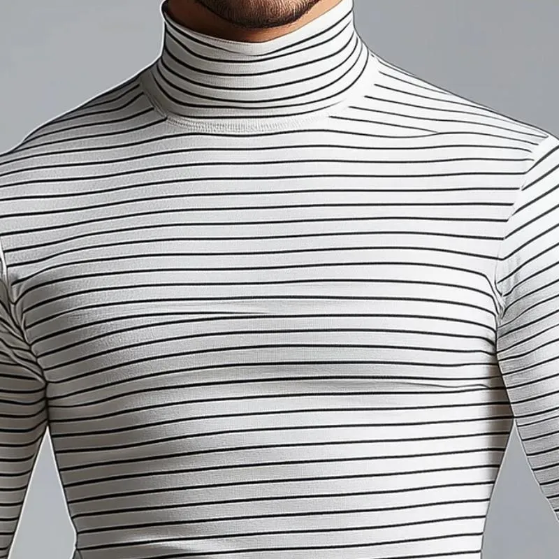 Men's Fashion Slim Fit Striped Turtleneck Long Sleeve T-Shirt 00650325Y sold by Manly product image thumbnail 2