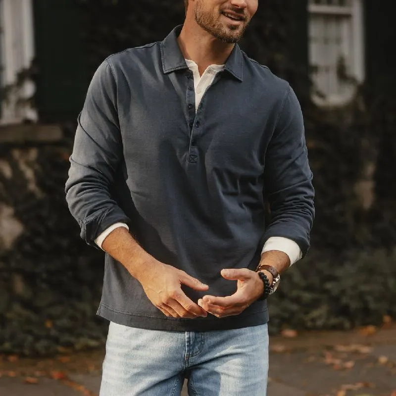 Men's Fashion Cotton Button Lapel Long Sleeve Polo Shirt 15111619Y sold by Manly product image thumbnail 3