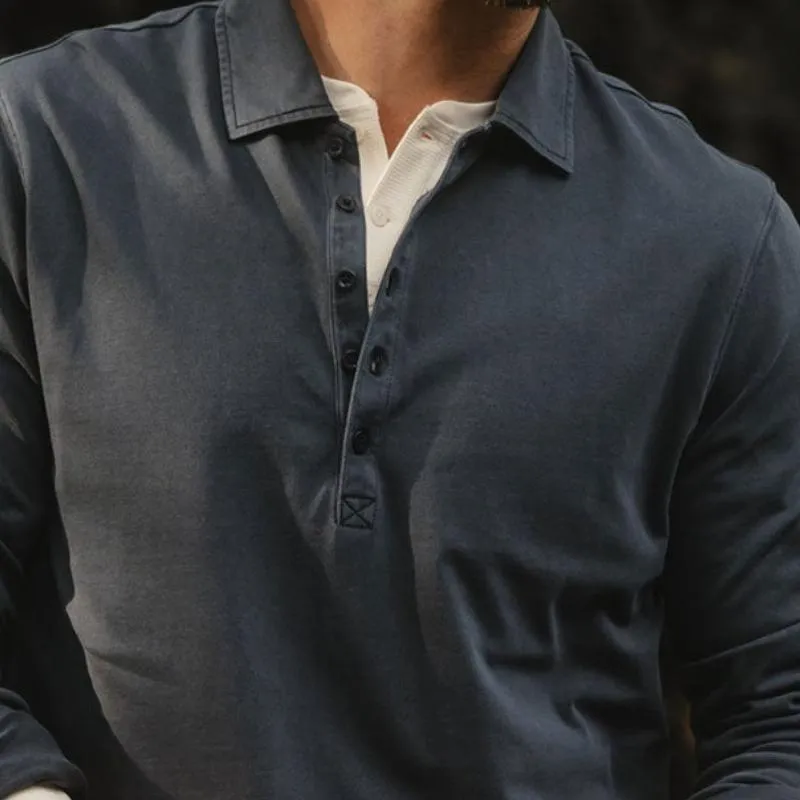 Men's Fashion Cotton Button Lapel Long Sleeve Polo Shirt 15111619Y sold by Manly product image thumbnail 2