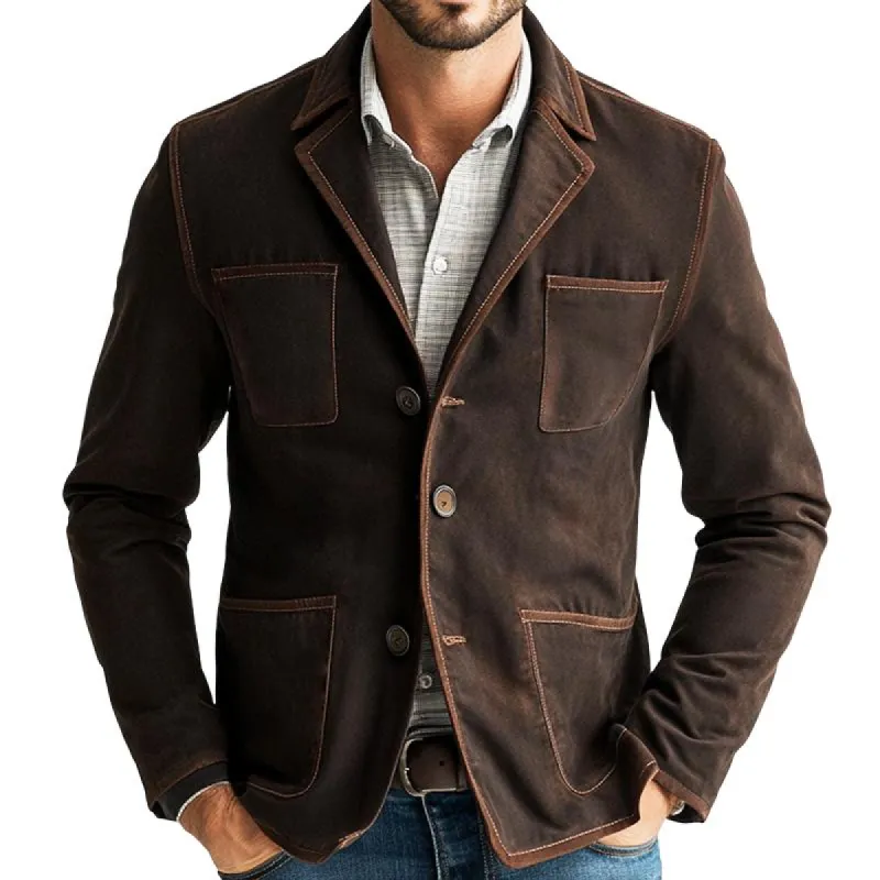 Men's Vintage Casual Distressed Multi-Pocket Lapel Jacket 10059445TO sold by Manly