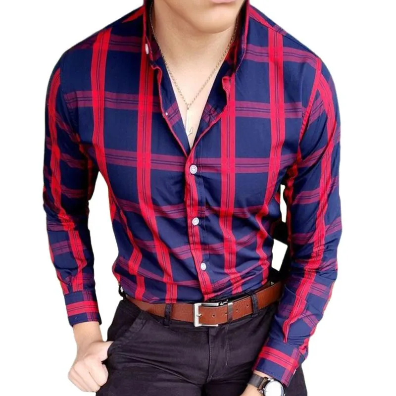 Men's Vintage Casual Plaid Button Lapel Long Sleeve Shirt 98500249TO sold by Manly