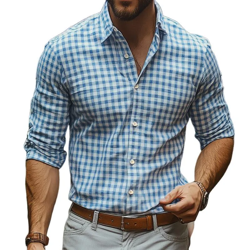 Men's Vintage Casual Plaid Button Lapel Long Sleeve Shirt 58629785TO sold by Manly