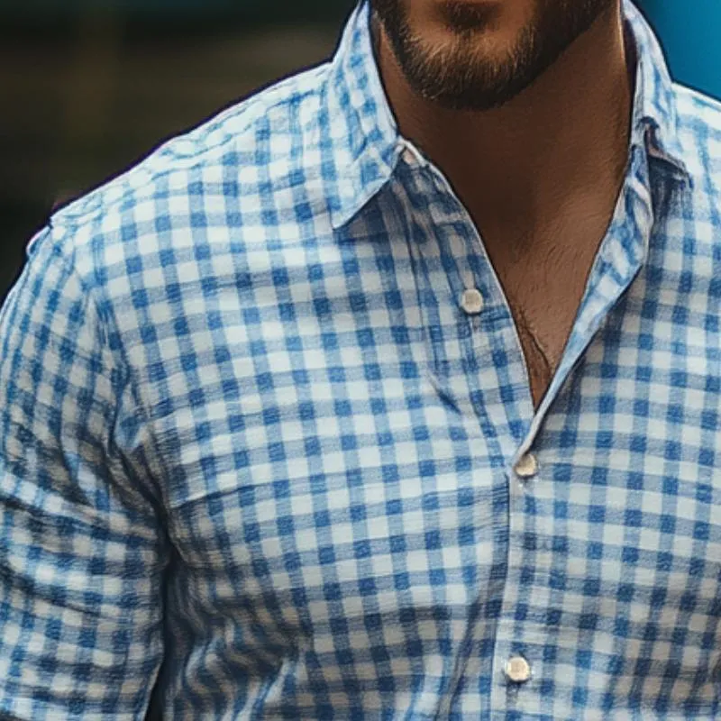 Men's Vintage Casual Plaid Button Lapel Long Sleeve Shirt 58629785TO sold by Manly product image thumbnail 3