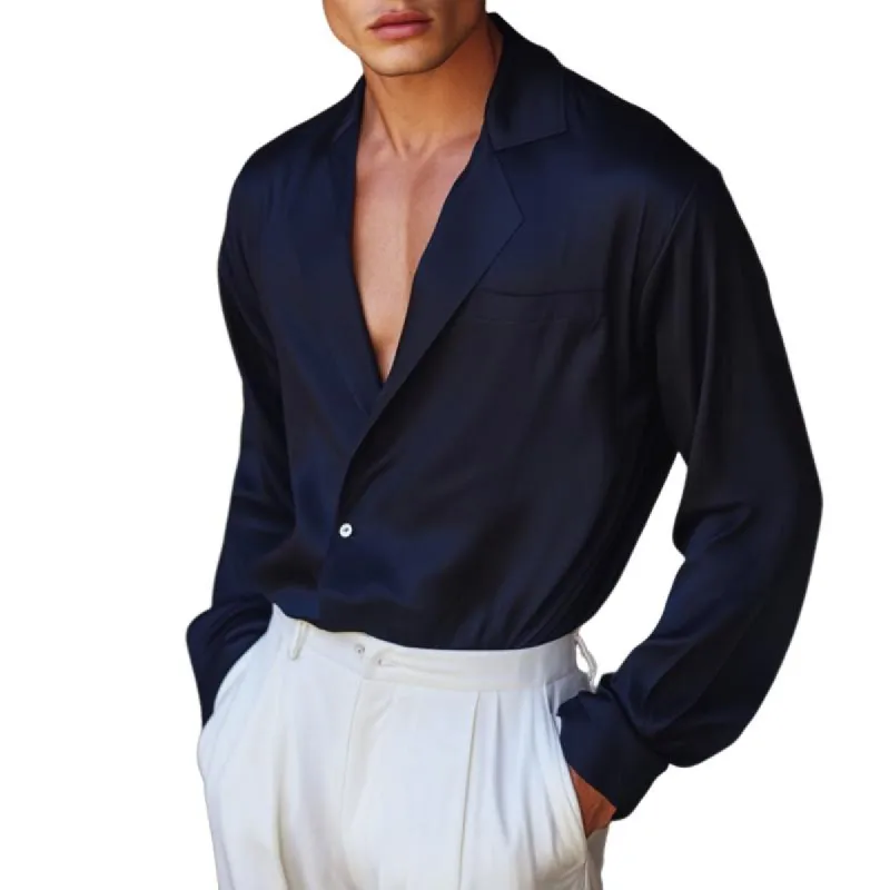 Men's Retro Casual Solid Color Lapel Long Sleeve Shirt 93649684TO sold by Manly
