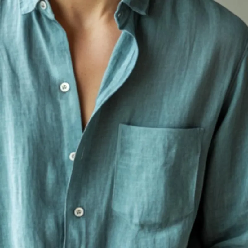 Men's Retro Casual Solid Color Linen Lapel Long Sleeve Shirt 03931341TO sold by Manly product image thumbnail 3