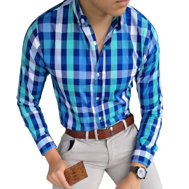 Men's Vintage Casual Plaid Button Lapel Long Sleeve Shirt 84028006TO sold by Manly