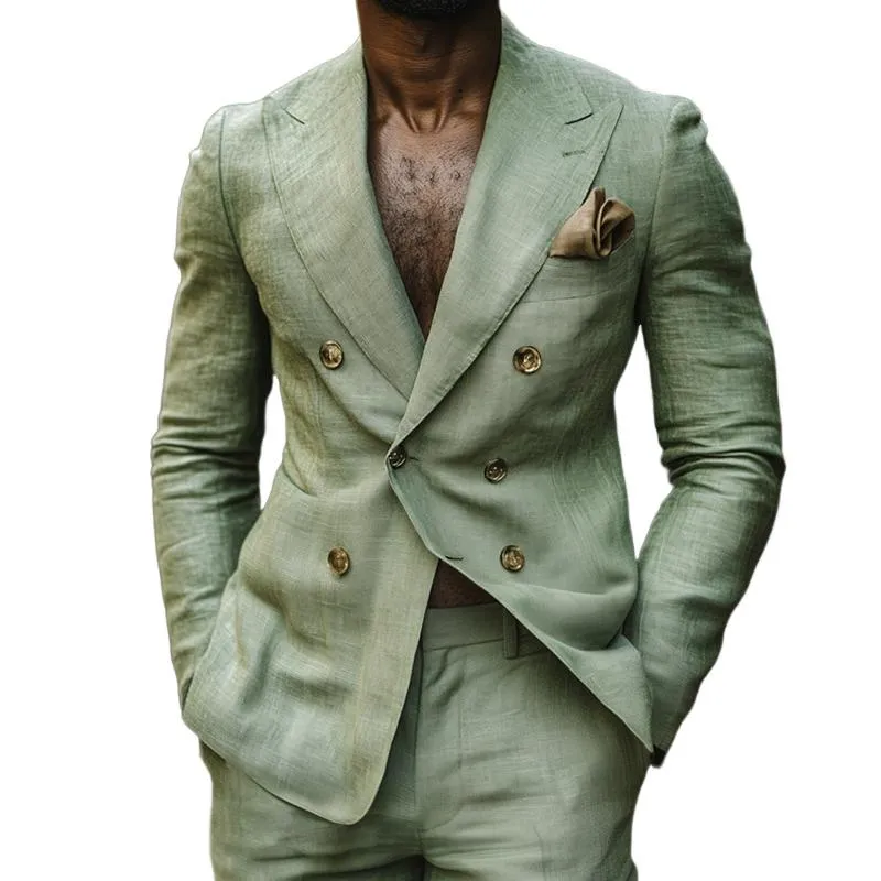 Men's Vintage Casual Solid Color Linen Blazer 53447993TO sold by Manly