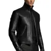 Men's Classic Stand Collar Zippered Textured Leather Jacket 15451128F sold by Manly