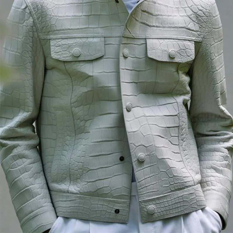 Men's Casual Fashion Lapel Multi-Pocket Textured Leather Jacket 48726069K sold by Manly product image thumbnail 3