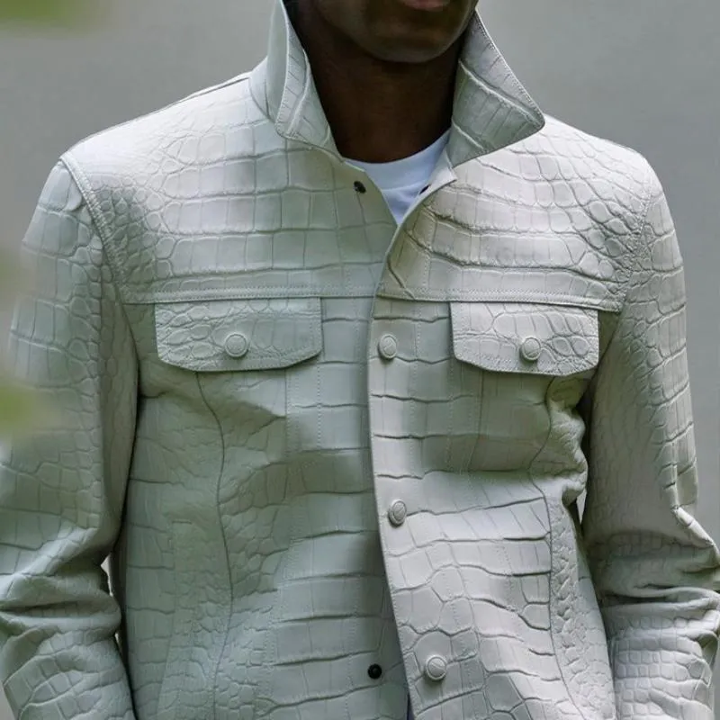 Men's Casual Fashion Lapel Multi-Pocket Textured Leather Jacket 48726069K sold by Manly product image thumbnail 2