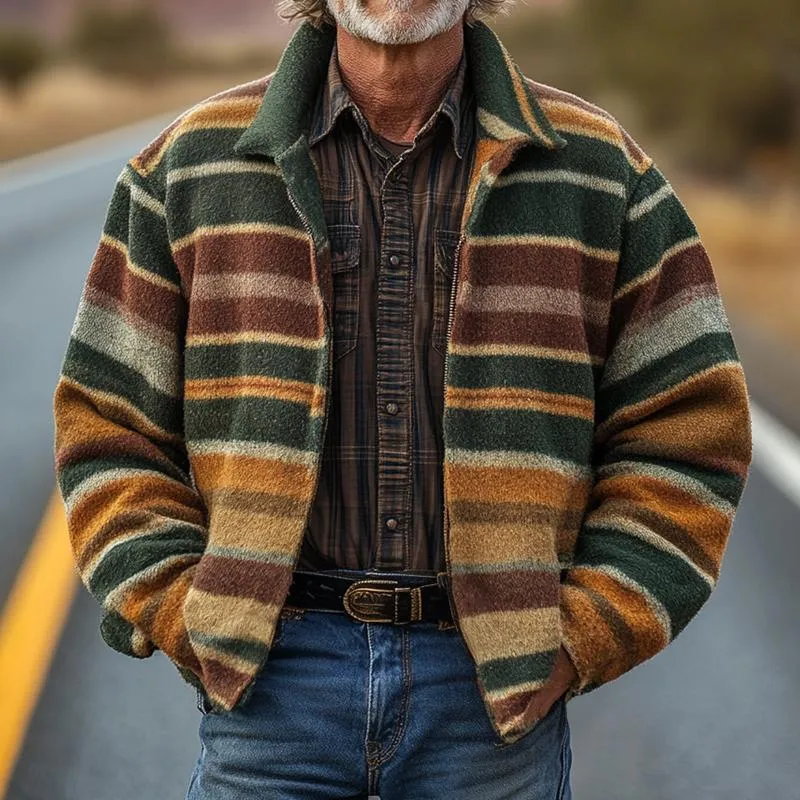 Men's Coloring Striped Lapel Long Sleeve Shirt Jacket 63555083Z sold by Manly product image thumbnail 2