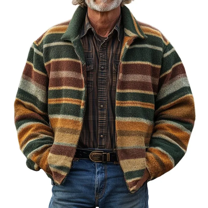 Men's Coloring Striped Lapel Long Sleeve Shirt Jacket 63555083Z sold by Manly