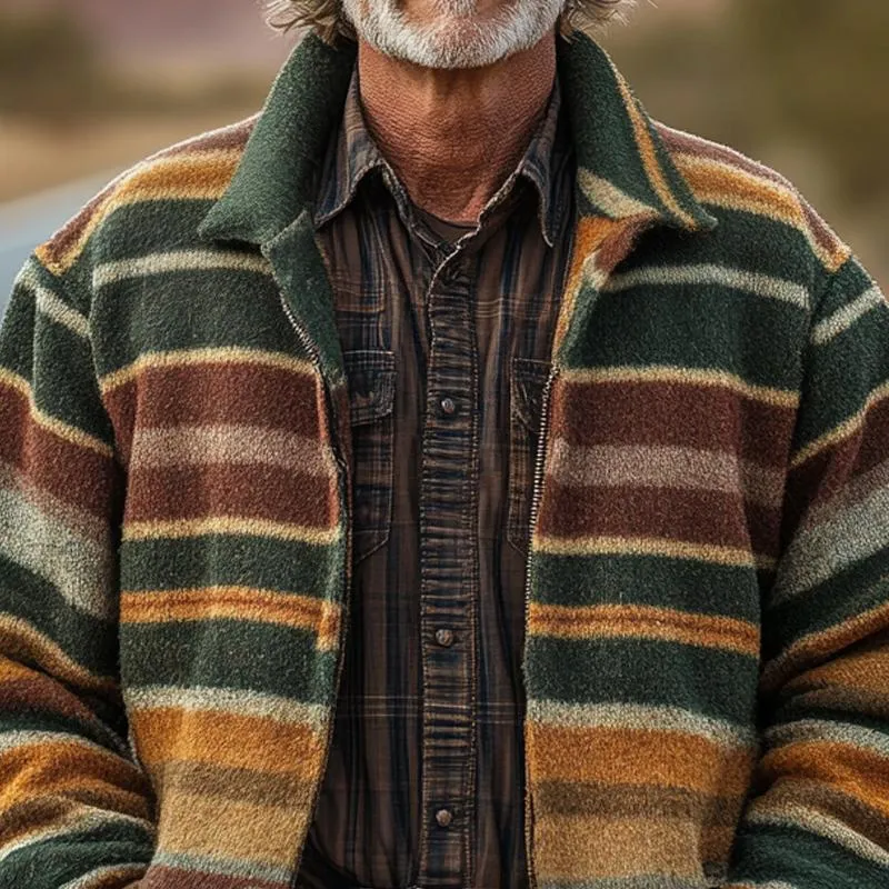 Men's Coloring Striped Lapel Long Sleeve Shirt Jacket 63555083Z sold by Manly product image thumbnail 3