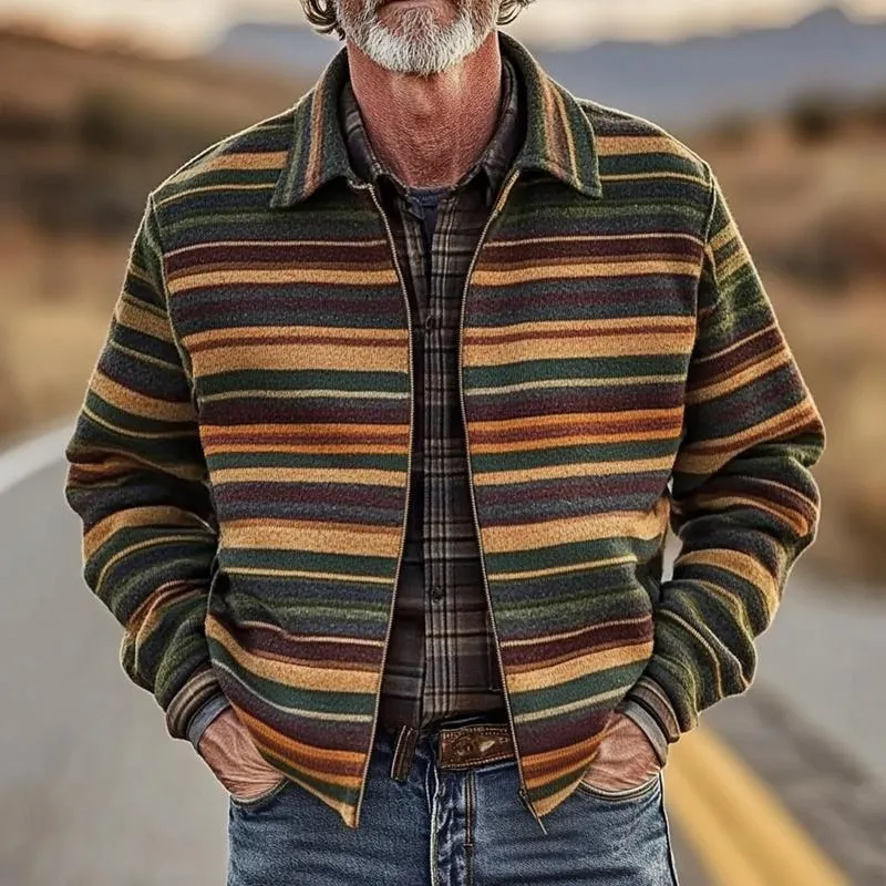 Men's Coloring Striped Lapel Long Sleeve Shirt Jacket 79342123Z sold by Manly product image thumbnail 2