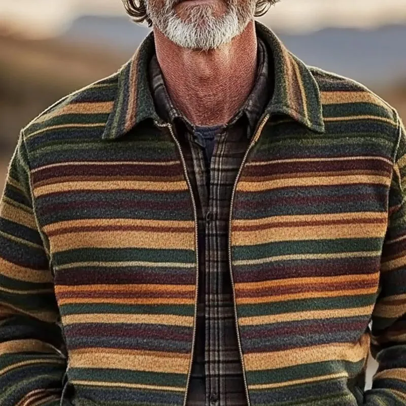 Men's Coloring Striped Lapel Long Sleeve Shirt Jacket 79342123Z sold by Manly product image thumbnail 4