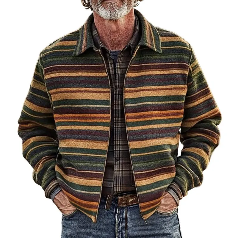 Men's Coloring Striped Lapel Long Sleeve Shirt Jacket 79342123Z sold by Manly