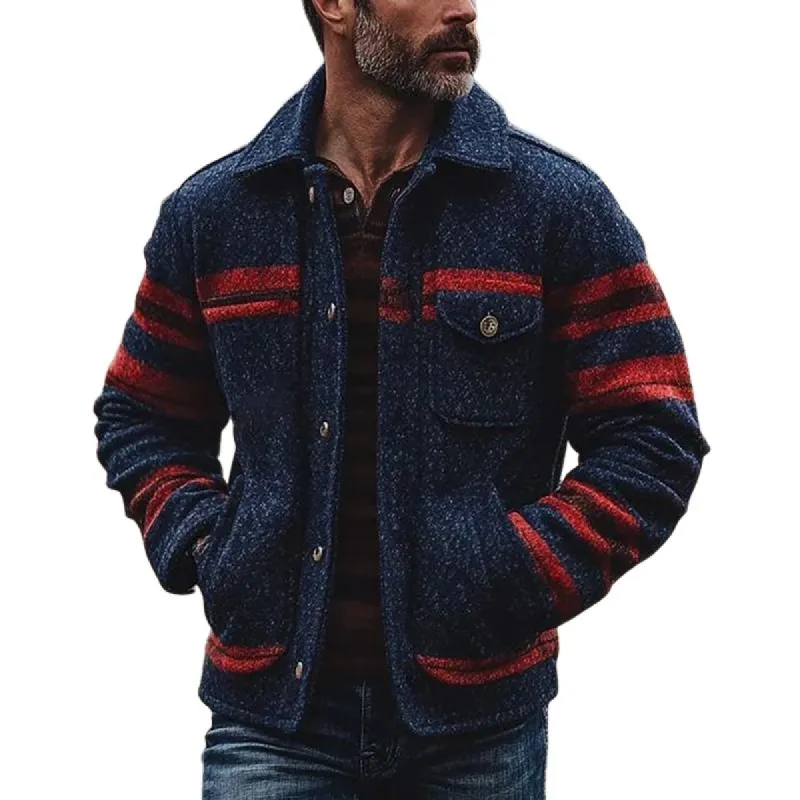 Men's Colorblock Striped Lapel Long Sleeve Shirt Jacket 24937955Z sold by Manly
