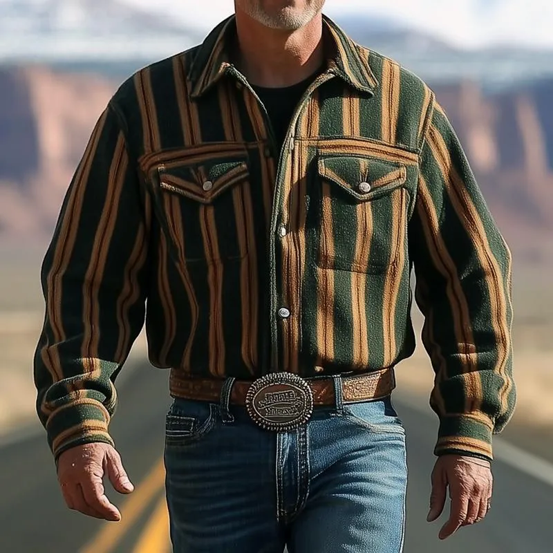 Men's Colorblock Striped Lapel Long Sleeve Shirt Jacket 99943865Z sold by Manly product image thumbnail 2