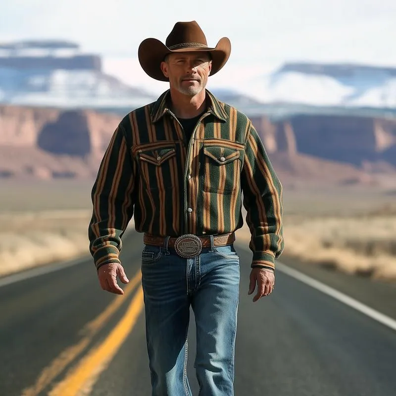 Men's Colorblock Striped Lapel Long Sleeve Shirt Jacket 99943865Z sold by Manly product image thumbnail 3