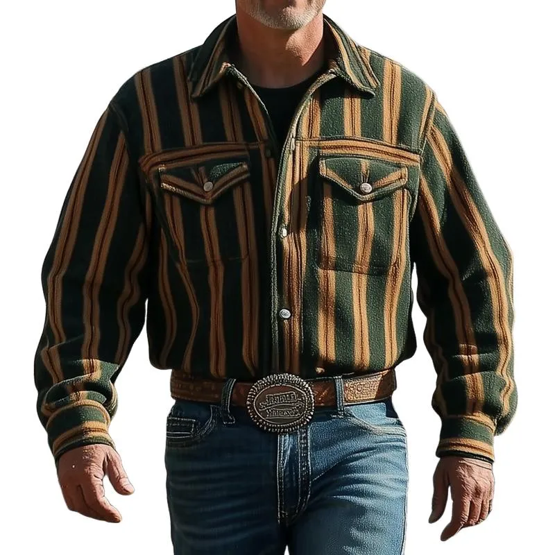 Men's Colorblock Striped Lapel Long Sleeve Shirt Jacket 99943865Z sold by Manly