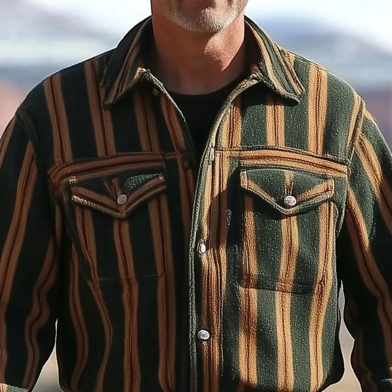 Men's Colorblock Striped Lapel Long Sleeve Shirt Jacket 99943865Z sold by Manly product image thumbnail 4