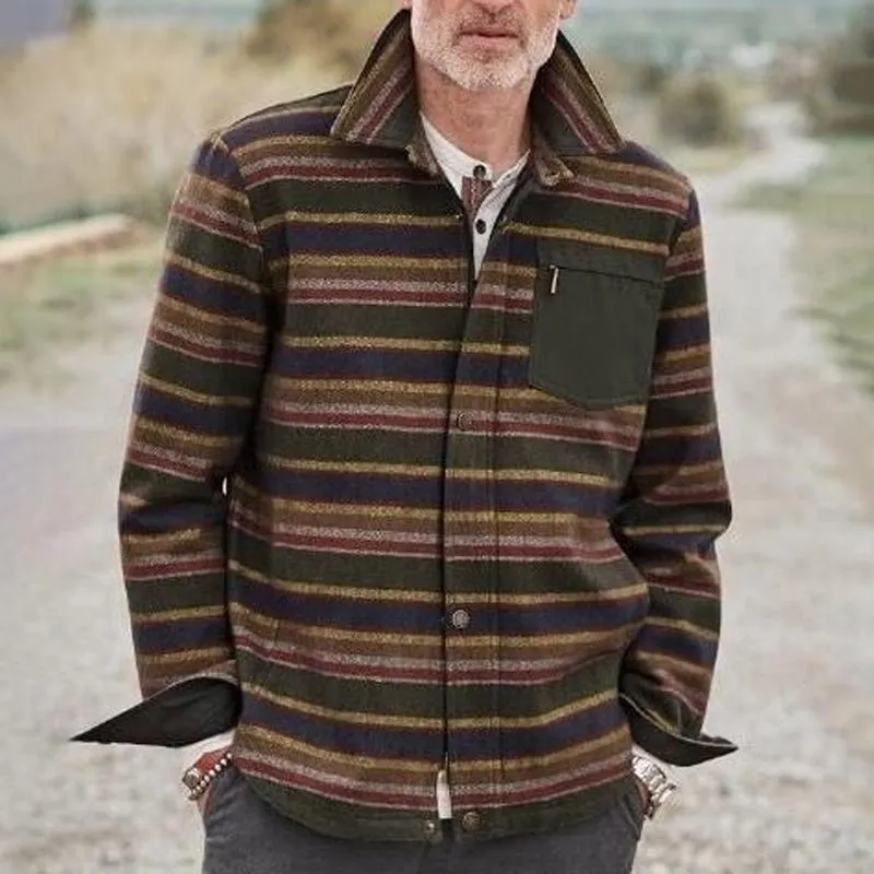 Men's Colorblock Striped Lapel Long Sleeve Shirt Jacket 44662197Z sold by Manly product image thumbnail 2