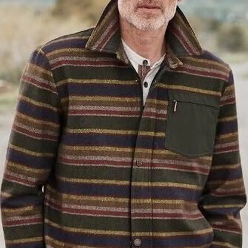 Men's Colorblock Striped Lapel Long Sleeve Shirt Jacket 44662197Z sold by Manly product image thumbnail 3