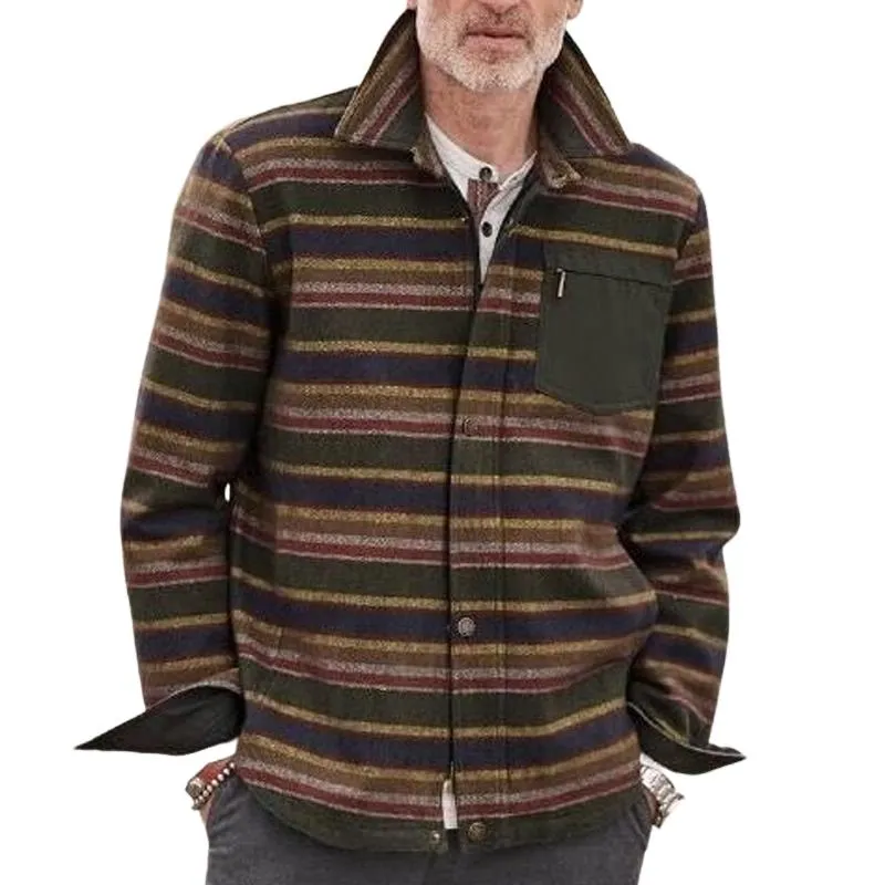 Men's Colorblock Striped Lapel Long Sleeve Shirt Jacket 44662197Z sold by Manly