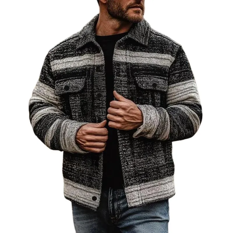 Men's Colorblock Striped Lapel Long Sleeve Shirt Jacket 10234908Z sold by Manly